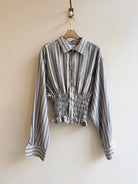 The George Top | Grey Striped Button Down w/ Smocked Waist (Reworked) - Made X Hudson