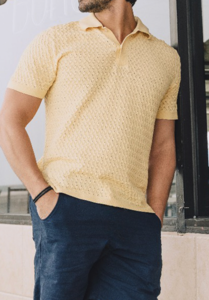 Navy Koa Textured Pointelle Polo