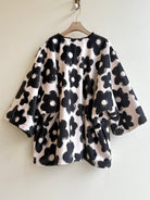 Black Flower Fleece and Sherpa Dolman Jacket - Made X Hudson