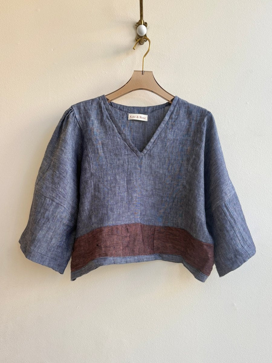 Crop Linen Chambray & Mauve Zero - Waste Blouse - Made X Hudson