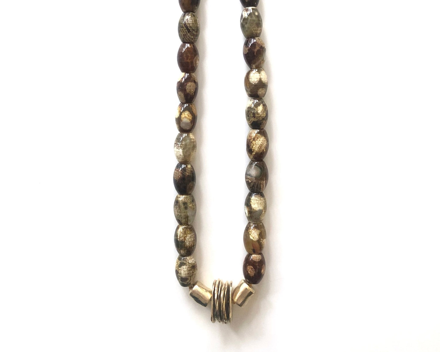 COLLANA - TURTLE FIRE AGATE + BRASS BEADS