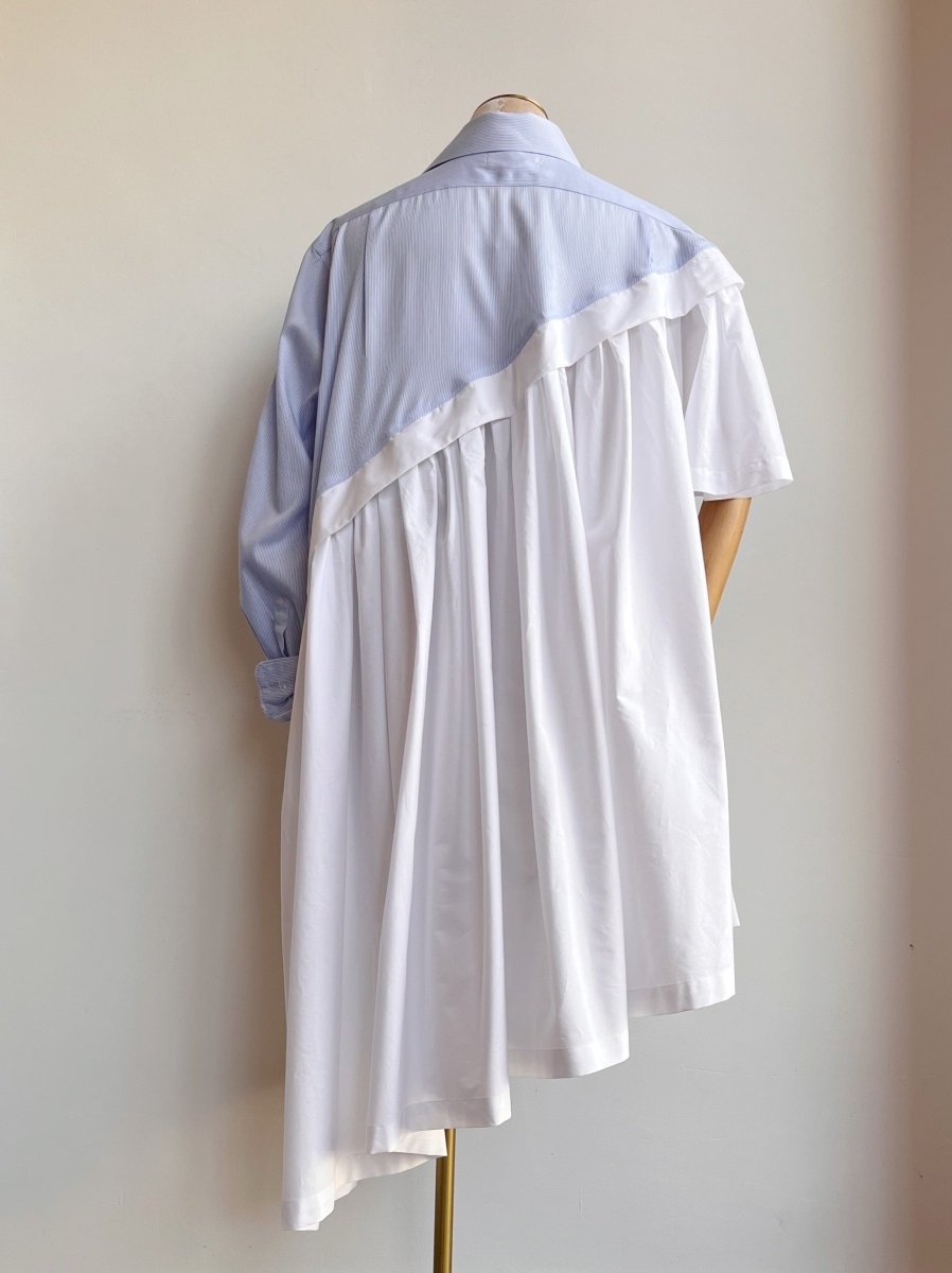 Asymmetric Shirtwaist Dress in Blue Mini - Stripe & White (Reworked) - Made X Hudson