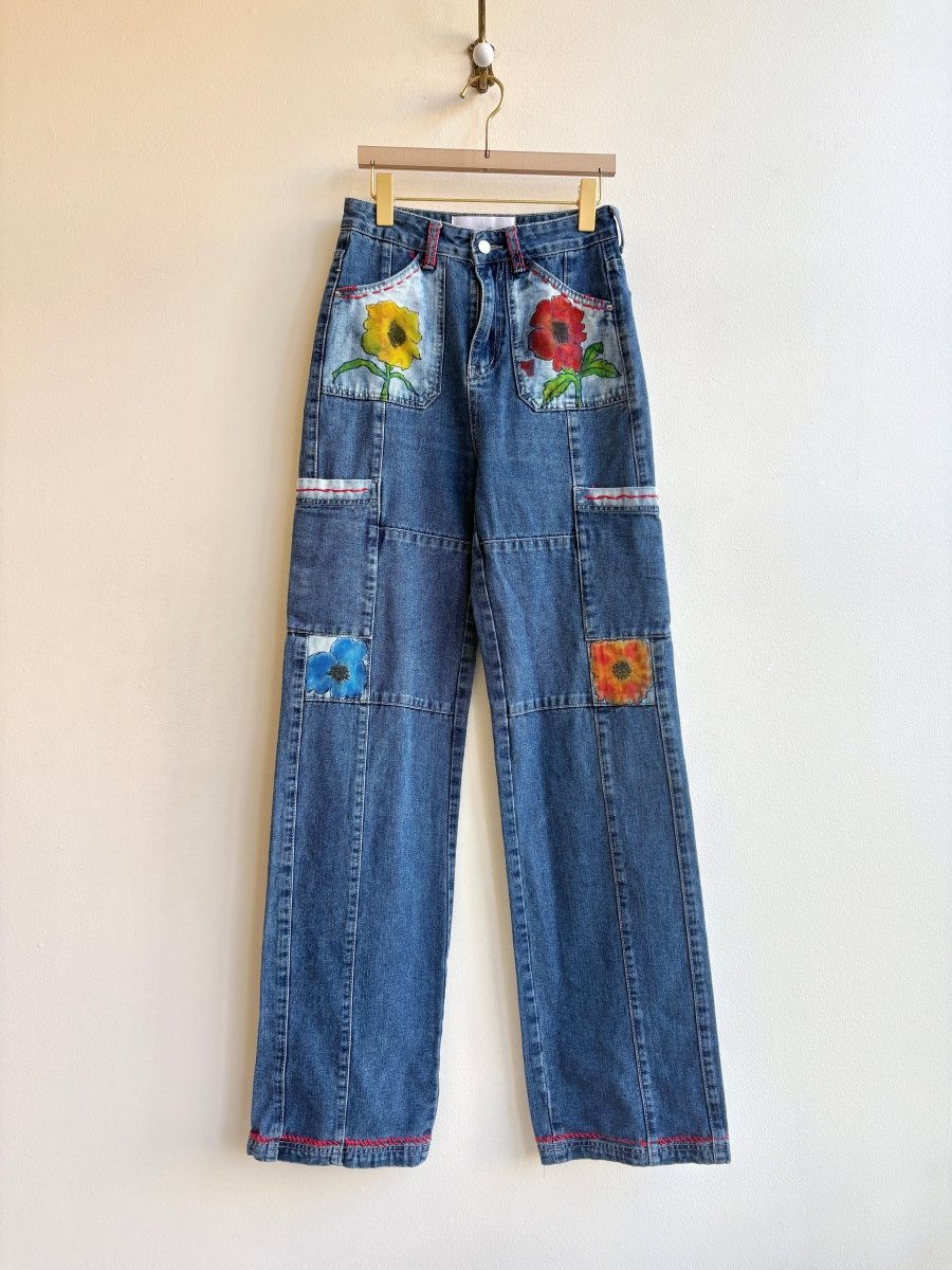 Blue Denim Poppy Pocket Jeans with Red Embroidery (Reworked) - Made X Hudson