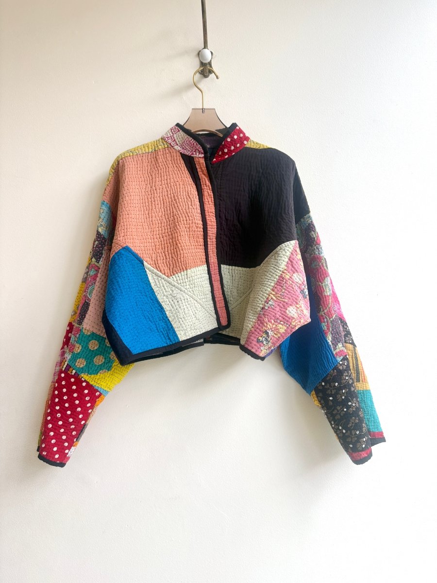 Reversible Kaira Quilted Cropped Jacket in Colors Blue, Camel, Cream, Purple Plaid & Coral, Red, Black, Cornflower Blue - Made X Hudson