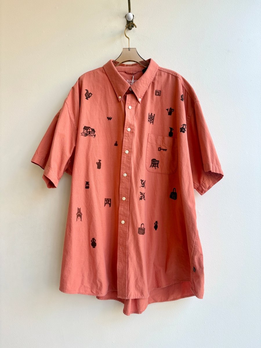 Chestnut Tiny Print Short Sleeve Button Up in Clay | Block Printed (Reworked) - Made X Hudson