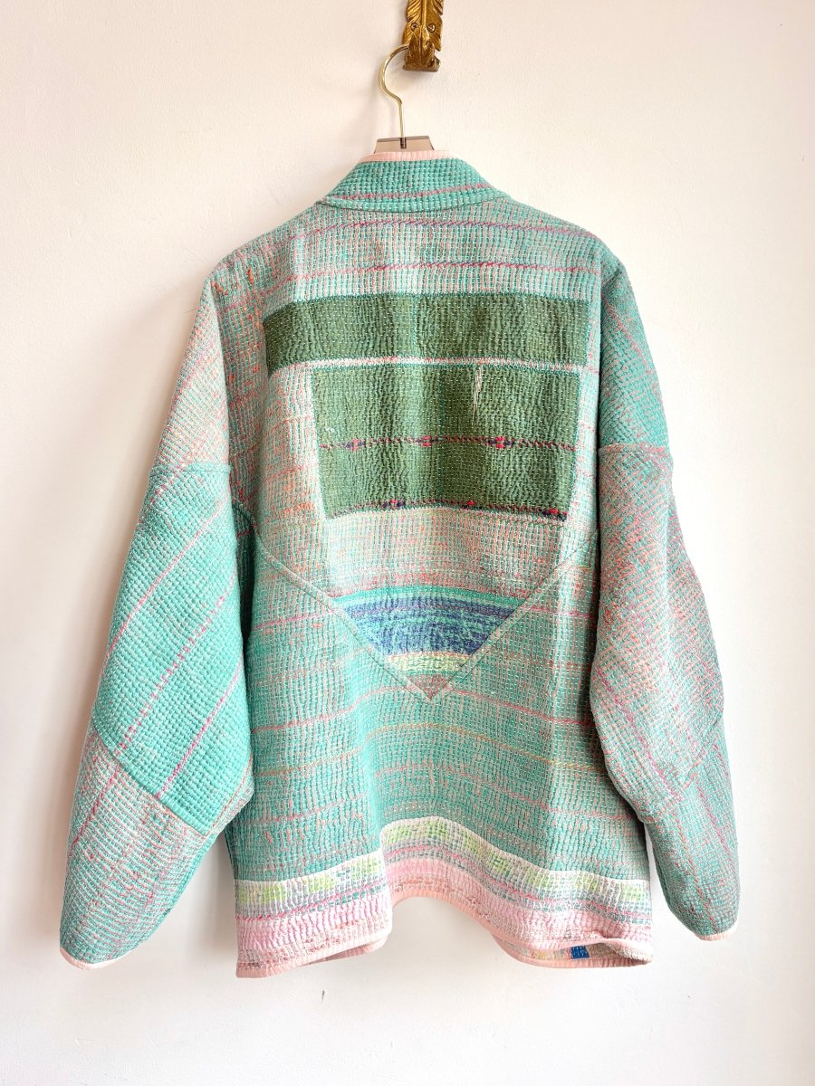 Reversible Ladhiya Quilted Jacket in Colors Peach, Cream & Aqua Blue, Pale Pink, Blue - Made X Hudson