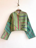Reversible Kaira Quilted Cropped Jacket in Colors Cream Stripe, Olive, Sage & Grass Green, Red and Blue Stripes - Made X Hudson