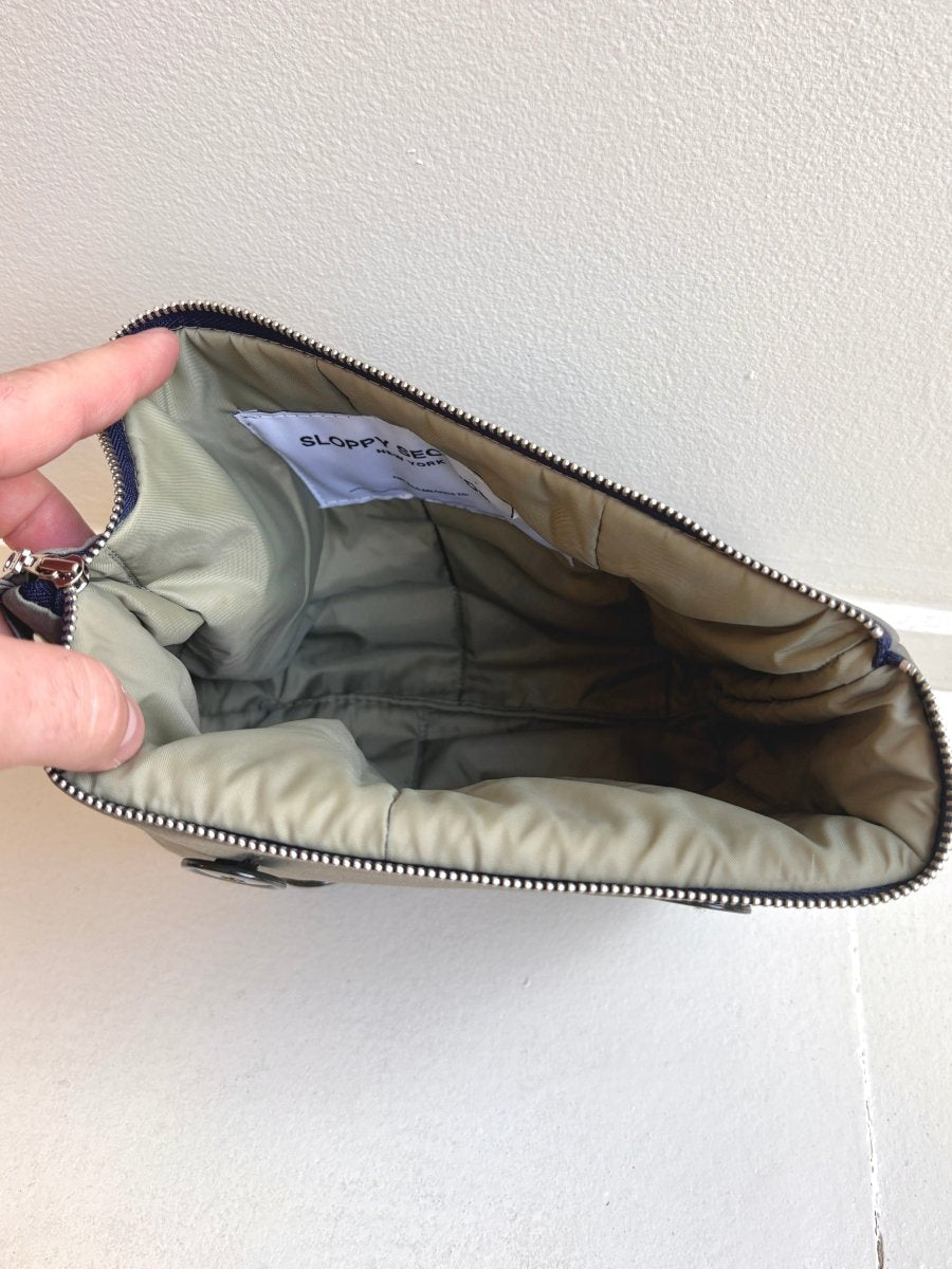 Grey Trench Coat Travel Pouch w/ Olive - Grey Buttons (Reworked) - Made X Hudson