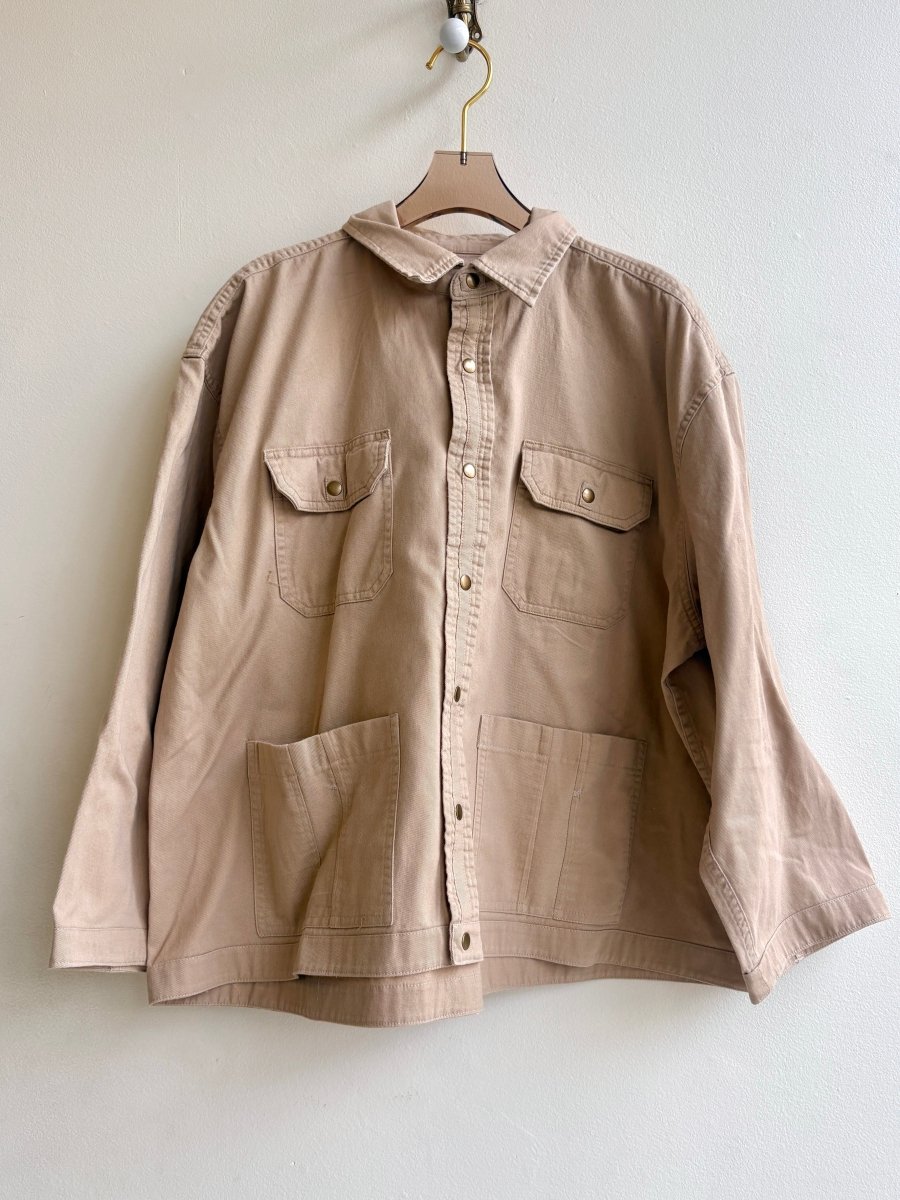 Sand Shirtjacket w/ Multi - Tone Half - Star Quilt Patch and Patch Pockets (Reworked) - Made X Hudson