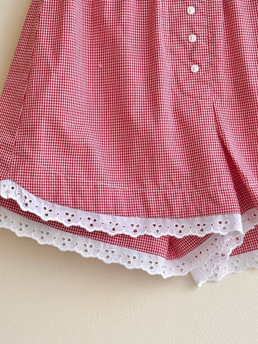 Red & White Mini - Plaid w/ Eyelet Trim Boxer Shorts (Reworked) - Made X Hudson
