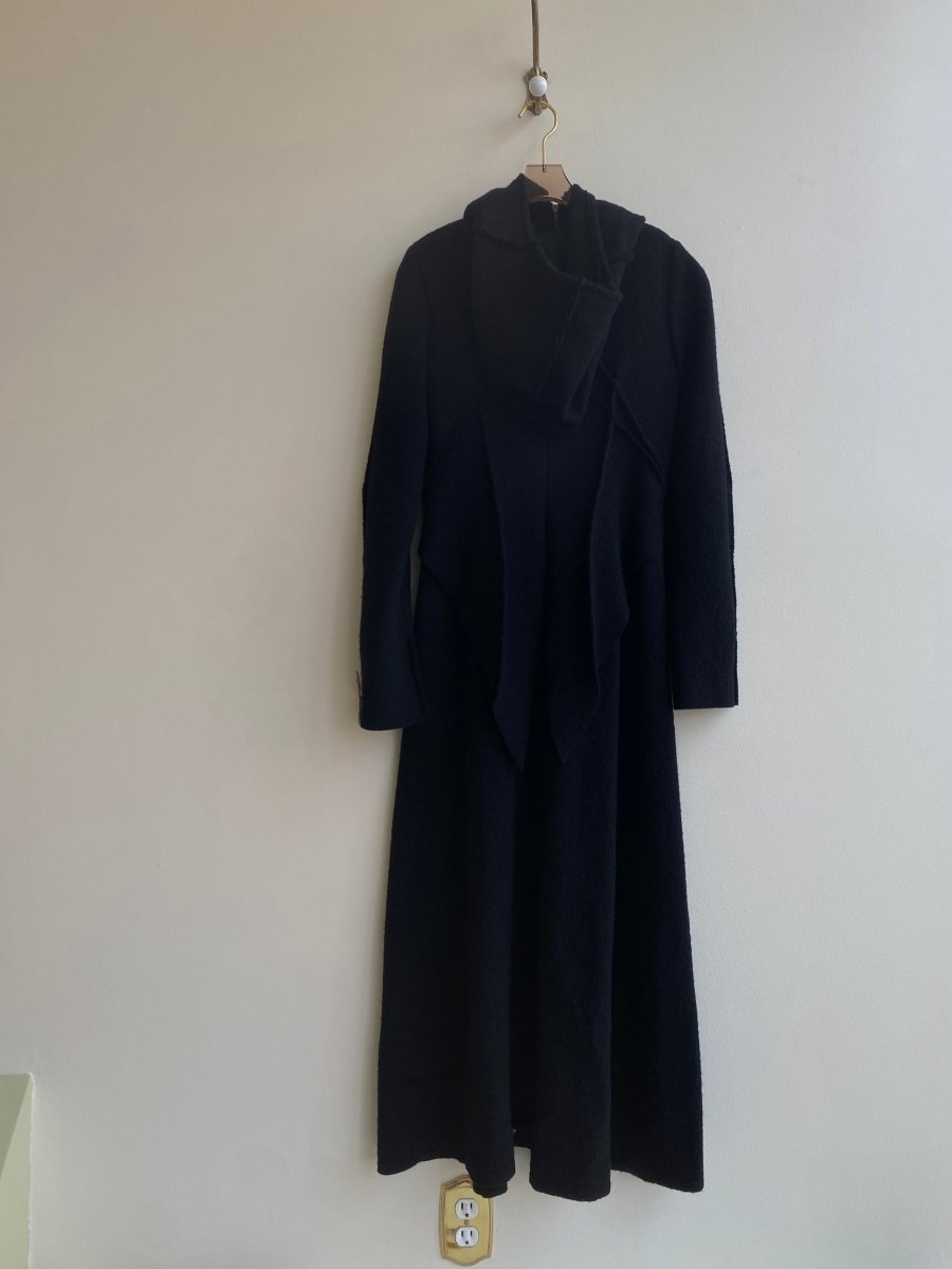 Black Wool Zip - up Opera Coat w/ Hood - Made X Hudson