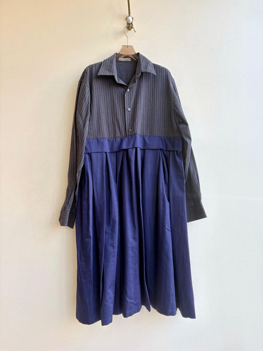 black shirtwaist dress NEW | 1990s Denim this long shirtwaist dress is perfect for cool 1950s Silk Black Belted Shirt