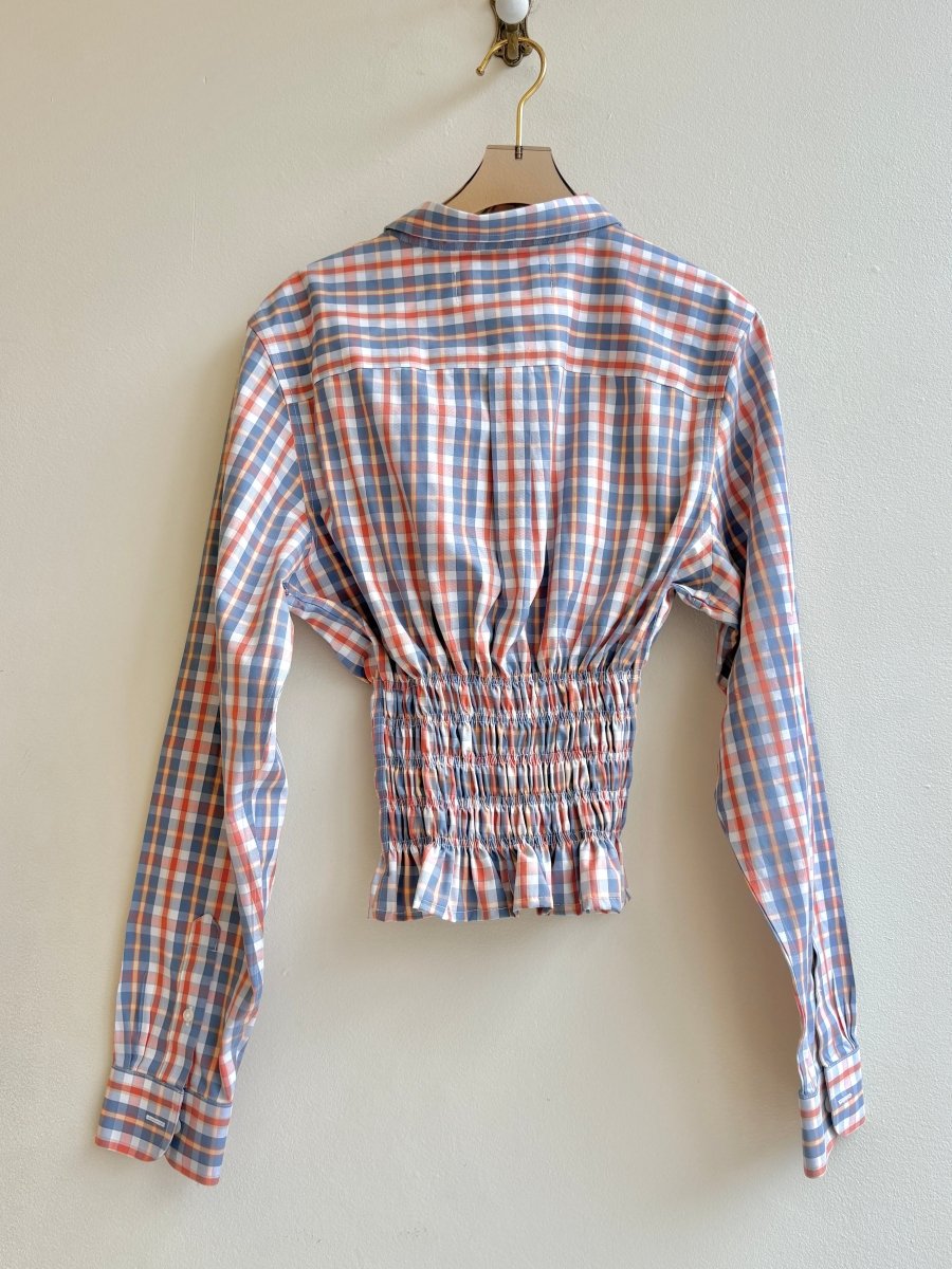 The George Top | Carrot and Steel Blue Plaid with Smocked Waist (Reworked) - Made X Hudson