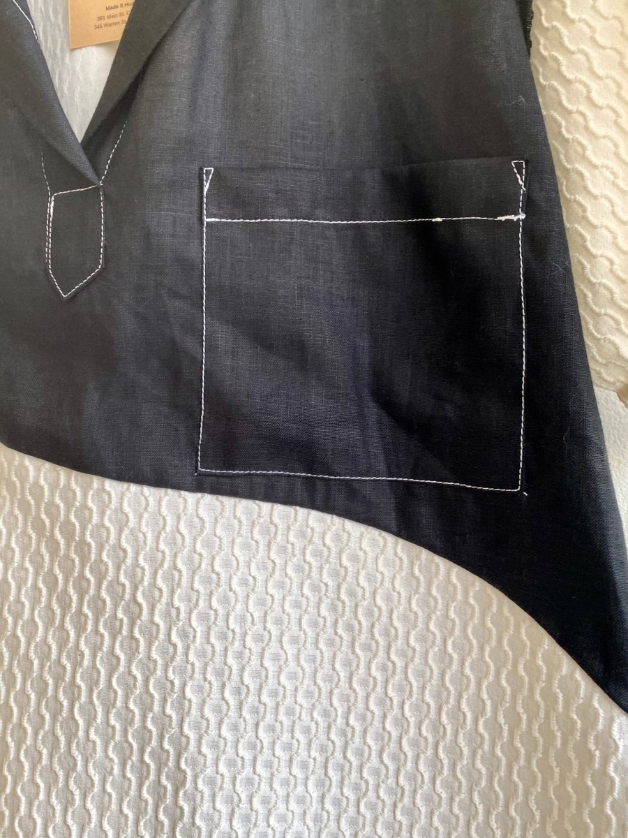 Two Tone Black Linen & White Novelty Deadstock Fabric Pocket Front Wave Shirt - Made X Hudson