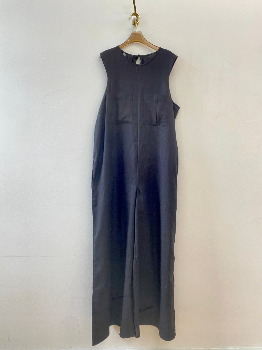 Black Sleeveless Linen Zoe Jumpsuit w/ Tie Back & Belt - Made X Hudson