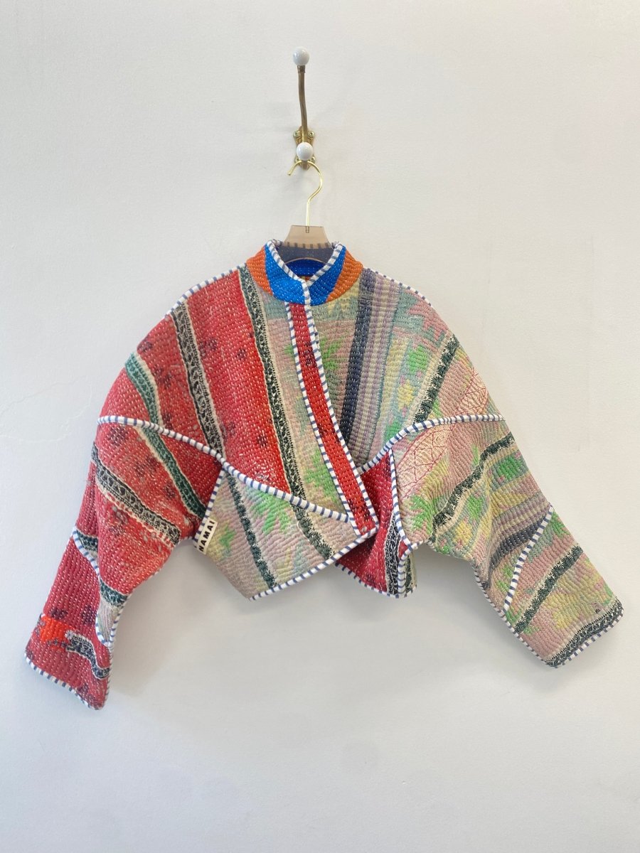 Reversible Kaira Quilted Cropped Jacket in Colors Blue, Yellow, Red, Flowers & Pastel Pink, Blue, Red - Made X Hudson