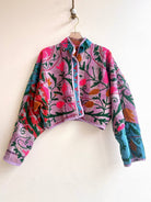 Reversible Kaira Suzani Quilted Cropped Jacket in Colors Peony, Lime Pop, Hot Pink, Lavender & Petal, Forest, Ocher - Made X Hudson