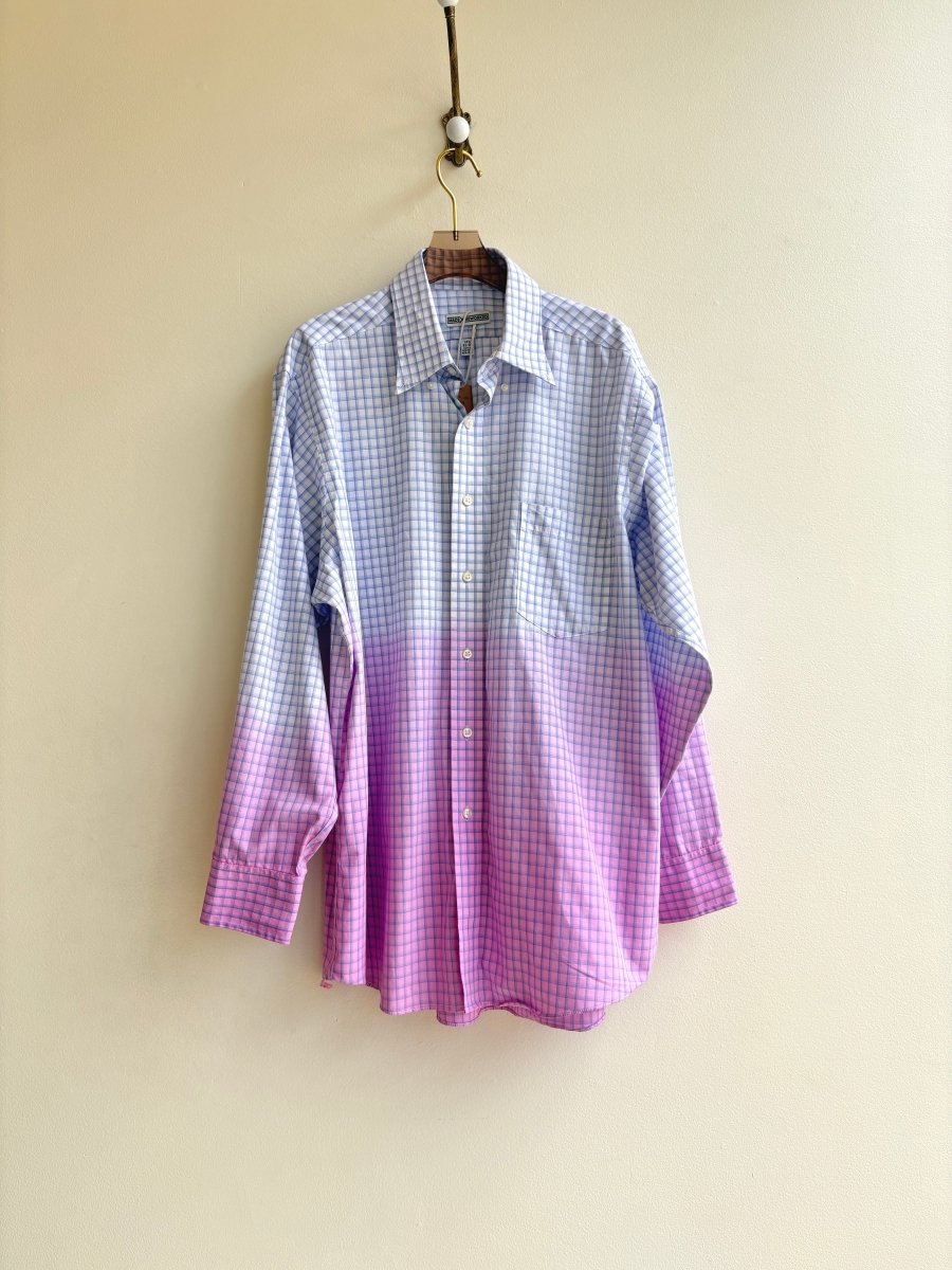 Pink Ombre Dyed Blue Windowpane Plaid Shirt (Reworked) - Made X Hudson