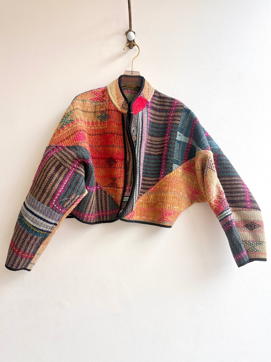 Reversible Kaira Quilted Cropped Jacket in Colors Jade Green, Hot Pink, Stone Grey & Ocean Blue, Wheat, Gold - Made X Hudson
