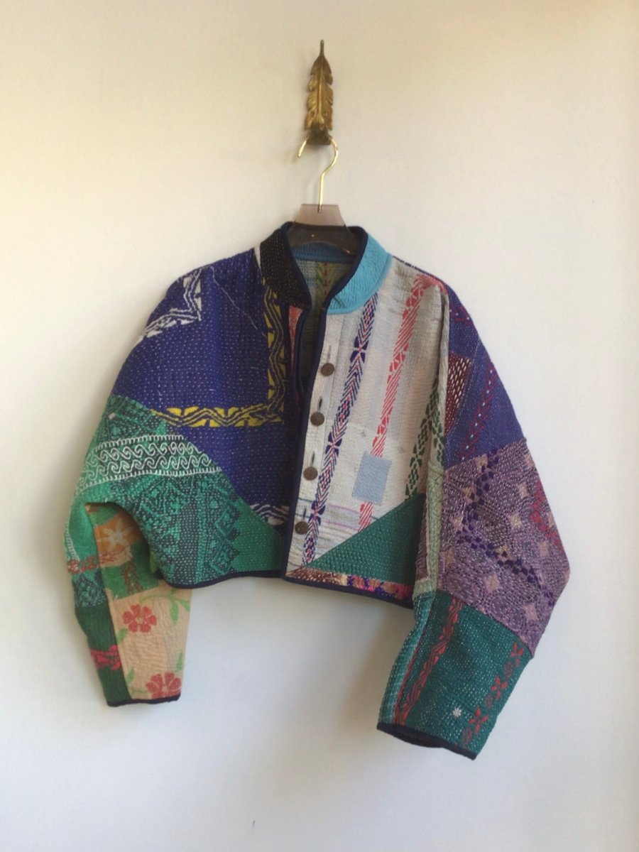 Reversible Kaira Quilted Cropped Jacket in Colors Blue, Grey, Green, Yellow, Red & Purple, Navy, Grey, Sky Blue, Forest, Pink - Made X Hudson