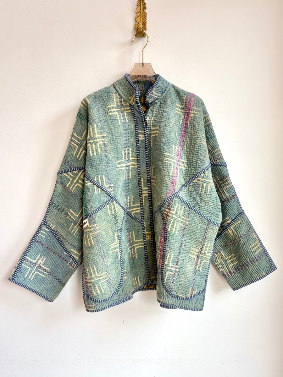 Reversible Ladhiya Quilted Jacket in Colors Blue, Teal, Cream & Blue, Mustard, Green - Made X Hudson