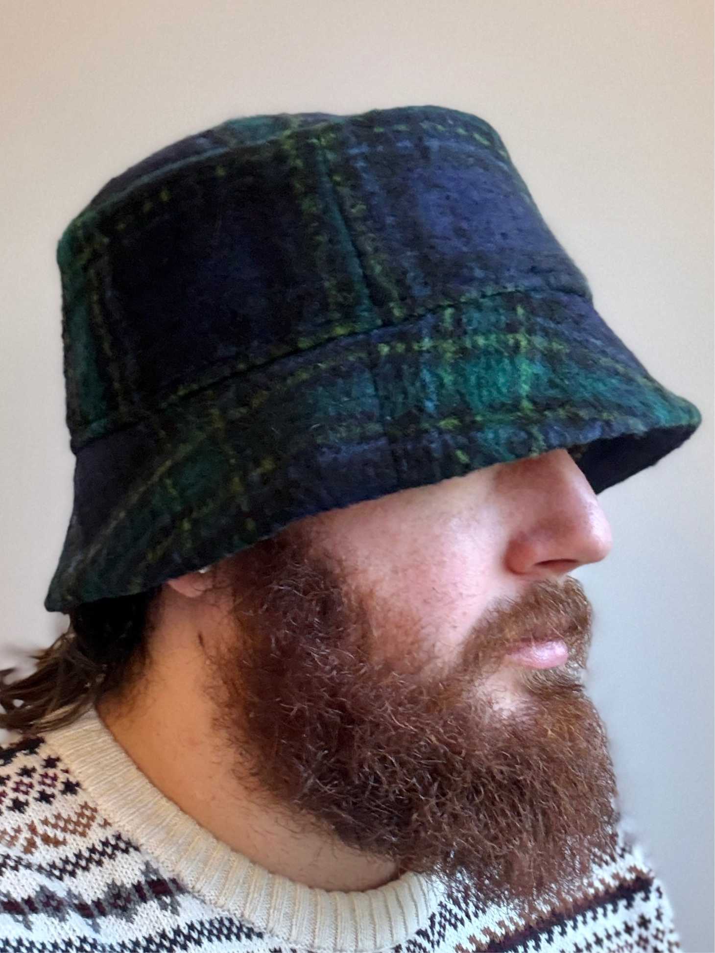 Blue Green Plaid Deadstock Wool Bucket Hat Made X Hudson