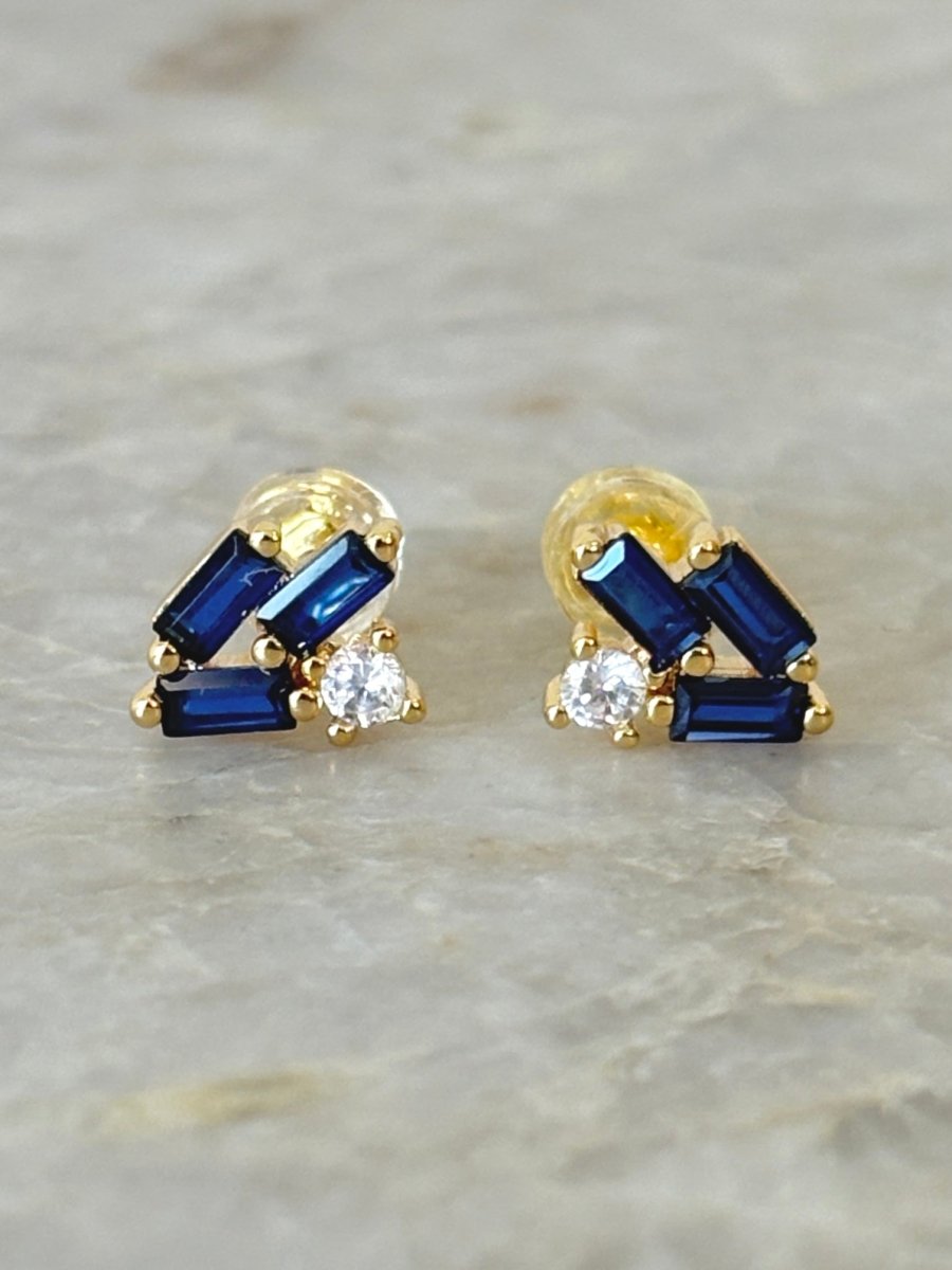Cubic Zirconia CZ Blue Sapphire Cluster Stud Earrings - Made X Hudson