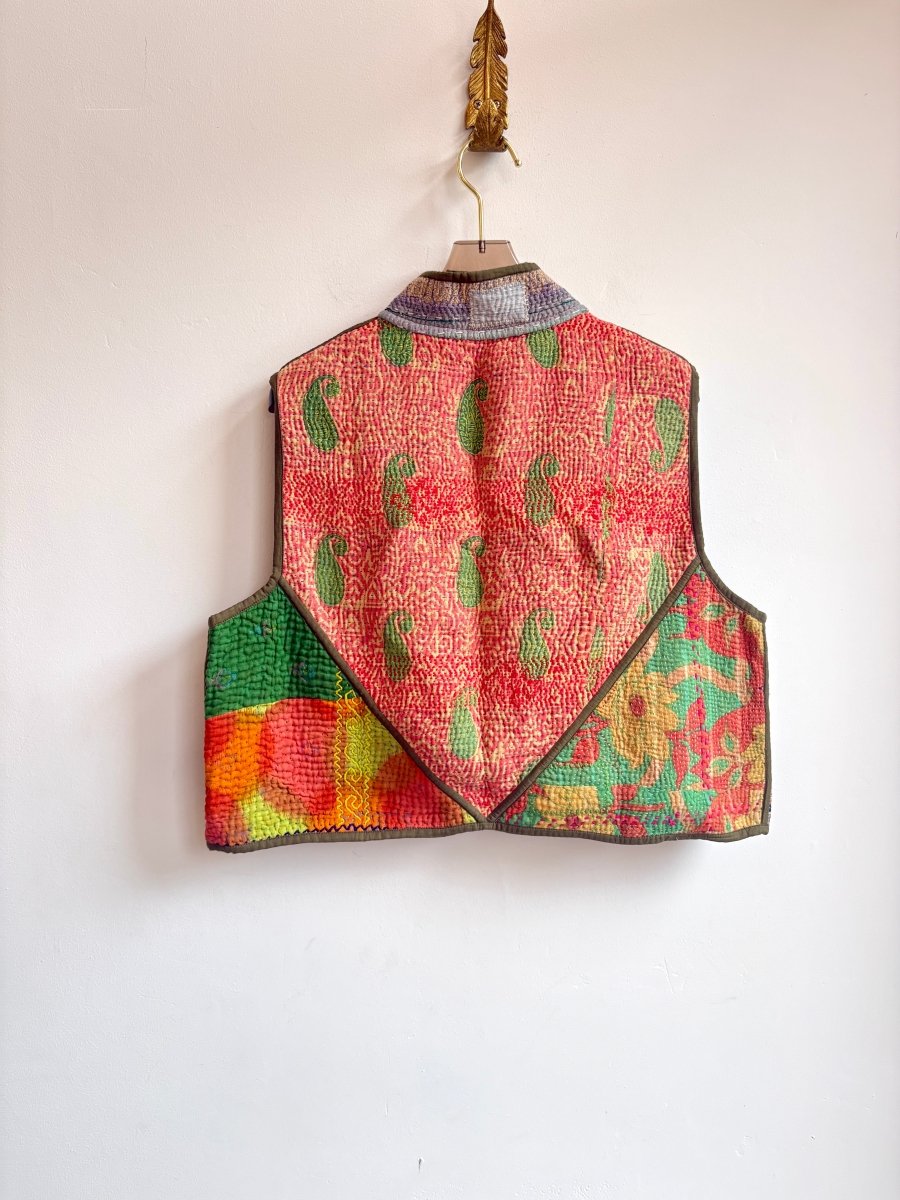 Reversible Kaira Quilted Cropped Vest in Colors Teal, Pink, Blue & Multi Patchwork - Made X Hudson