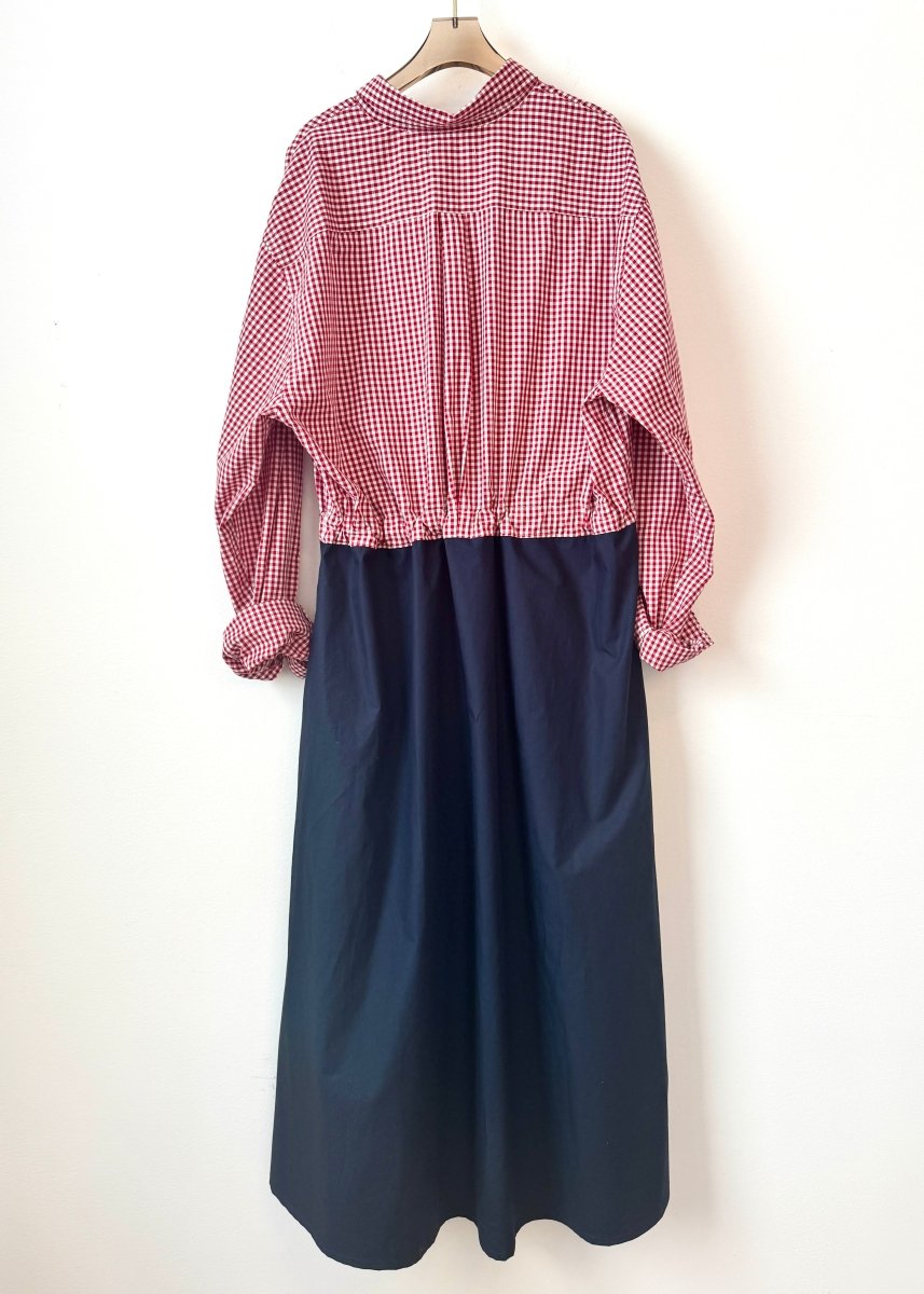 Lucius Shirt Dress in Cherry Red Gingham with Navy Skirt (Reworked) - Made X Hudson
