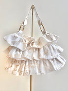 Liza Ruffle Bag in Ivory w/ Gold Abstract Embroidery - Made X Hudson