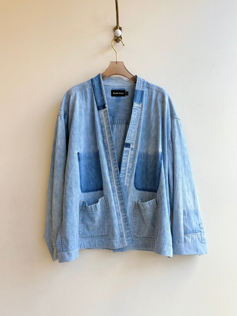2 - Pocket Light Denim Wrap Jacket w/ Mini Patches (Reworked) - Made X Hudson
