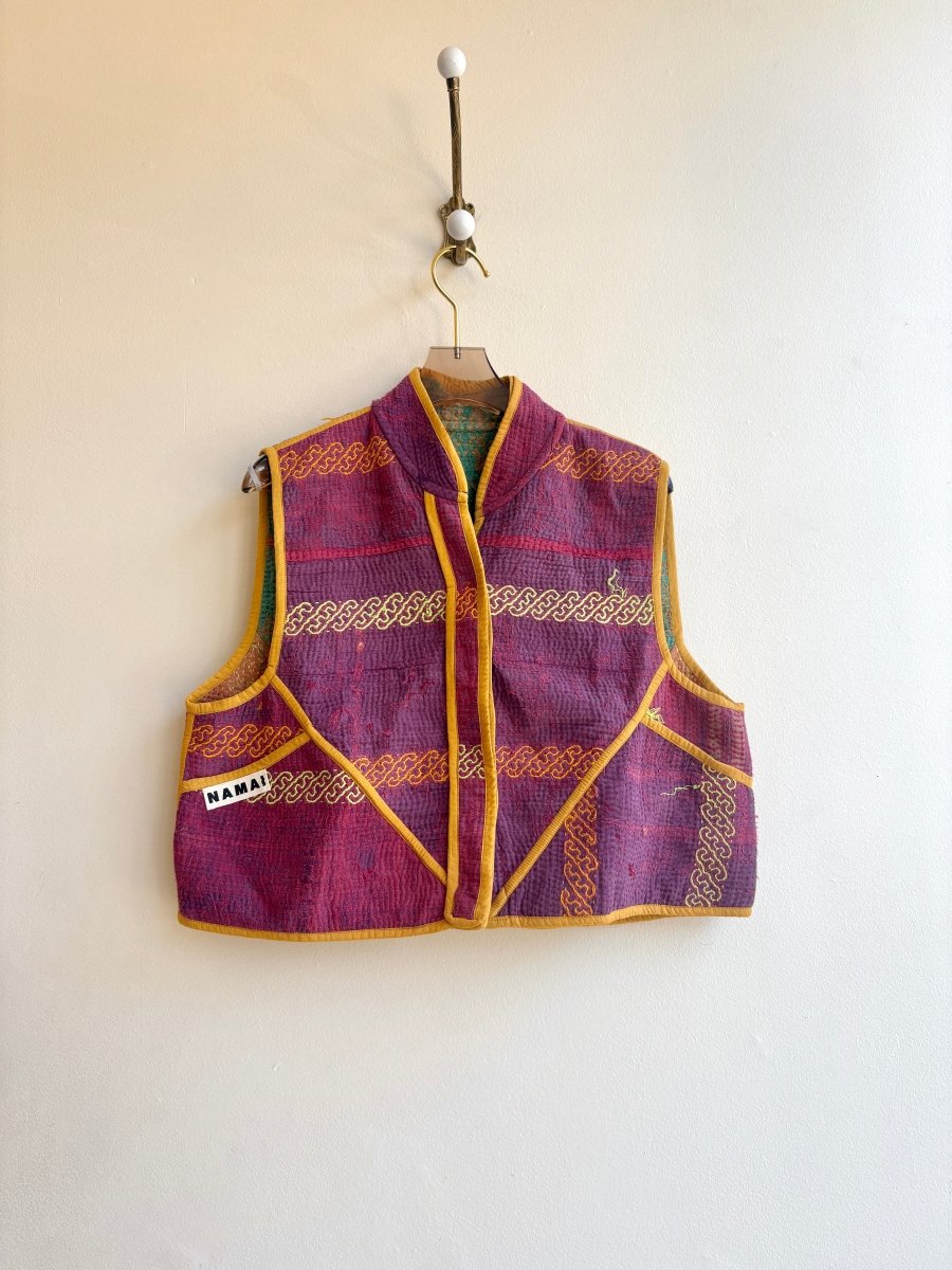 Reversible Kaira Quilted Cropped Vest in Colors Purple, Lime, Mustard & Green, Tan, Orange - Made X Hudson