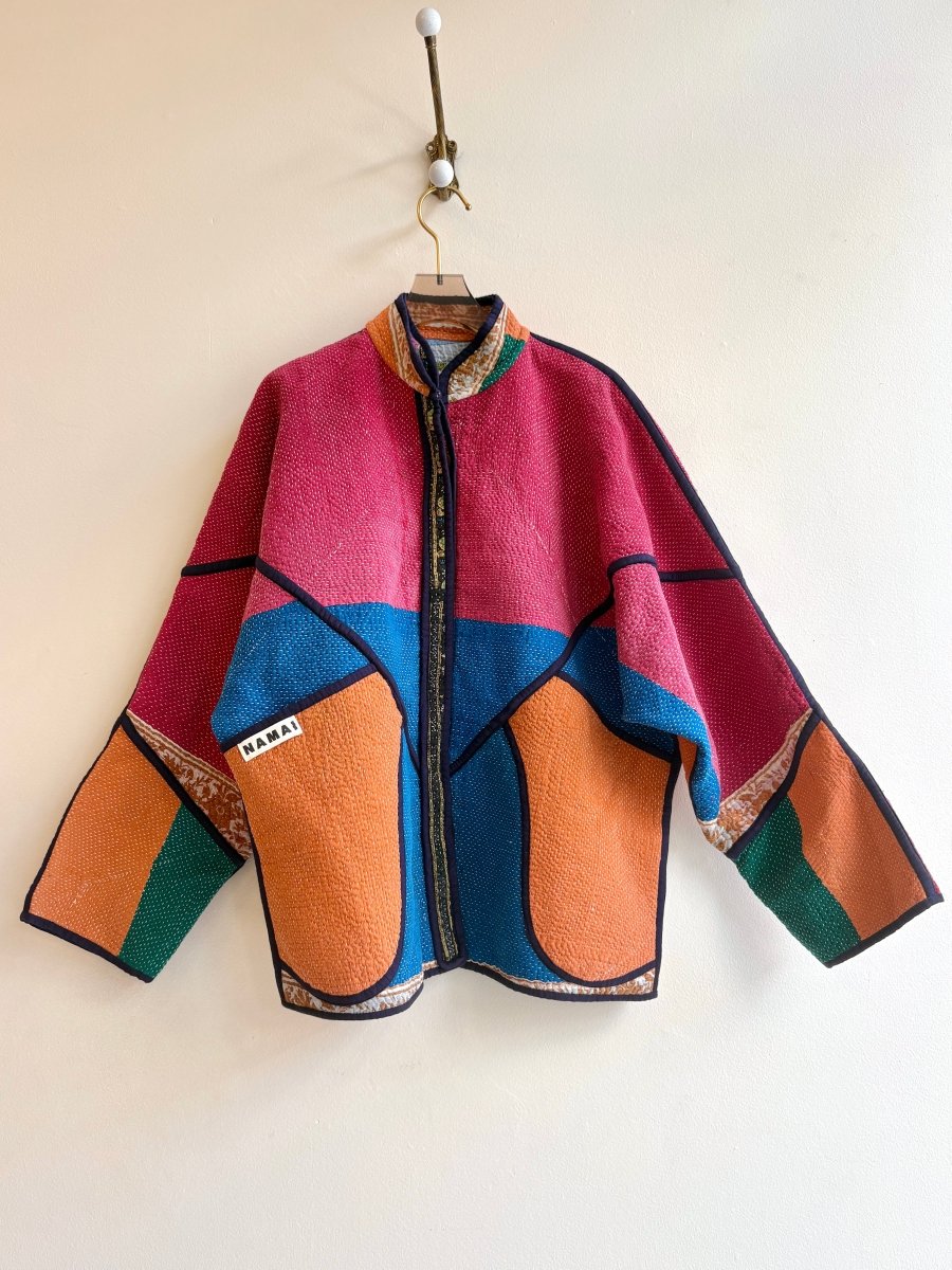 Reversible Ladhiya Quilted Jacket in Colors Multi - Colored Floral & Red, Blue, Orange, Green - Made X Hudson