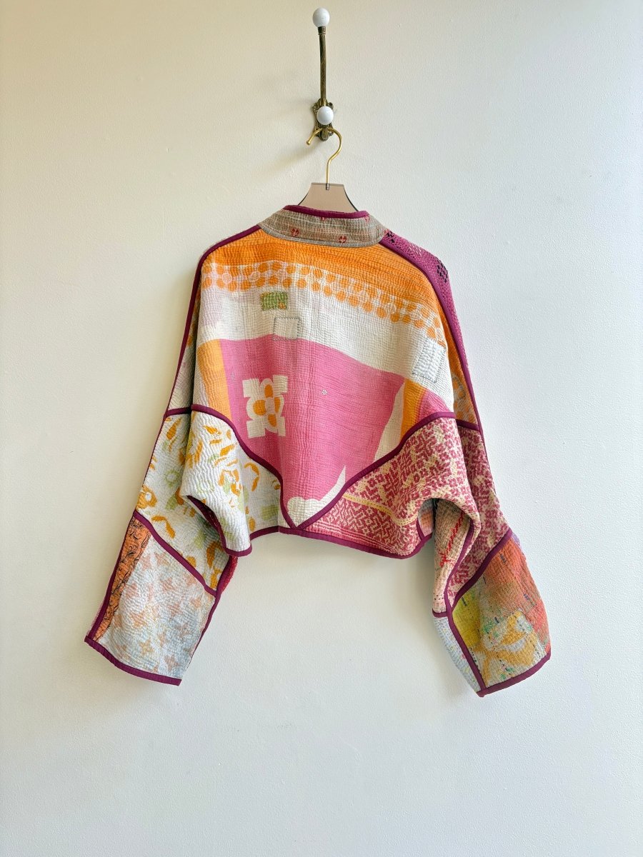 Reversible Kaira Quilted Cropped Jacket in Colors Orange, Pink, Yellow, Cream & Blush, Blue, Teal, Beige - Made X Hudson