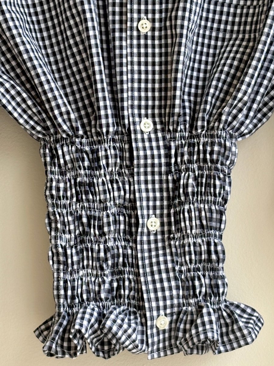 The George Top | Black & White Checkered Print Button Down Top w/ Smocked Waist (Reworked) - Made X Hudson