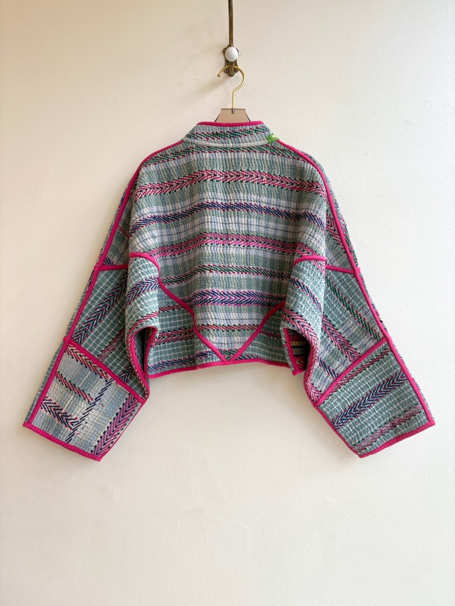 Reversible Kaira Quilted Cropped Jacket in Colors Seaweed Plaid, Rose, Citron & Cloud, Rain, Pink - Made X Hudson