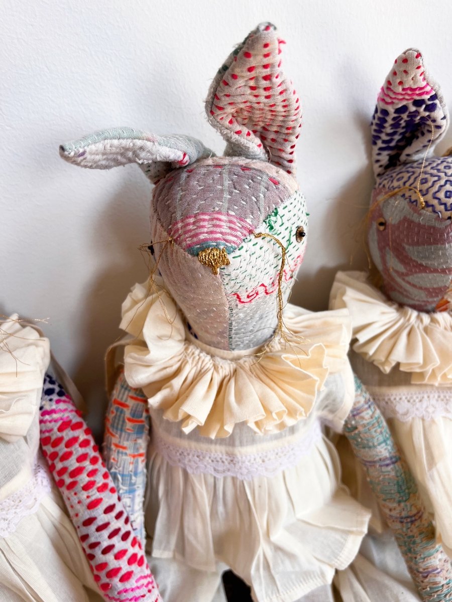 Kantha Ruffle Bunny Cotton Art Doll | Multiple Colors - Made X Hudson