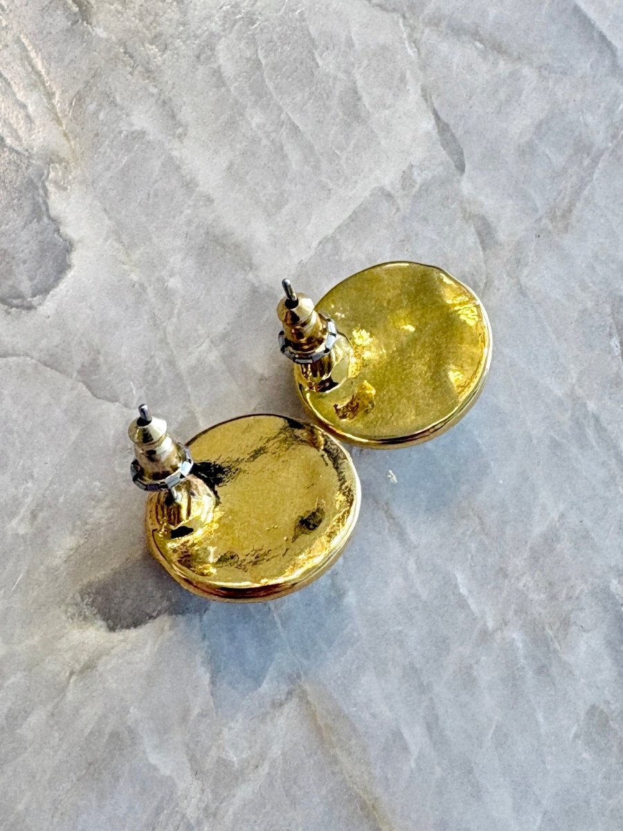 Pearl Earrings w/ Gold Tone Border (Vintage) - Made X Hudson