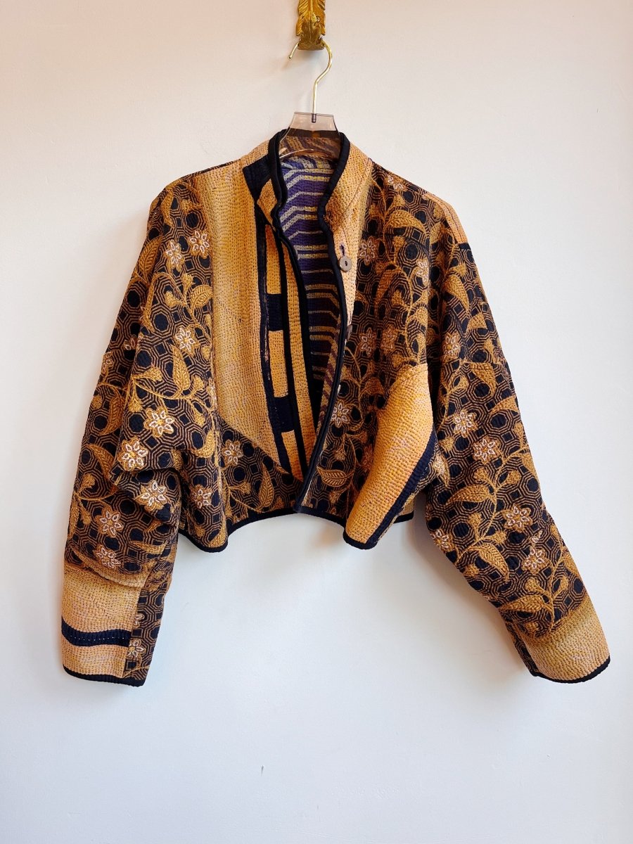Reversible Kaira Quilted Cropped Jacket in Colors Light Grey, Purple, Yellow & Brown, Ochre, Black - Made X Hudson