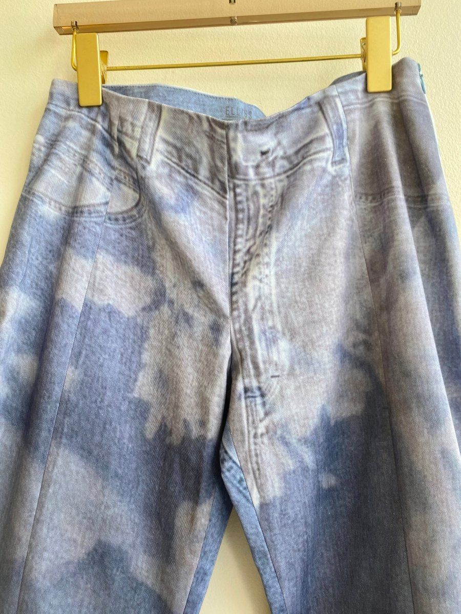 Elliss | Pale Blue Denim Printed Pants w/ Front Slit (Vintage) - Made X Hudson