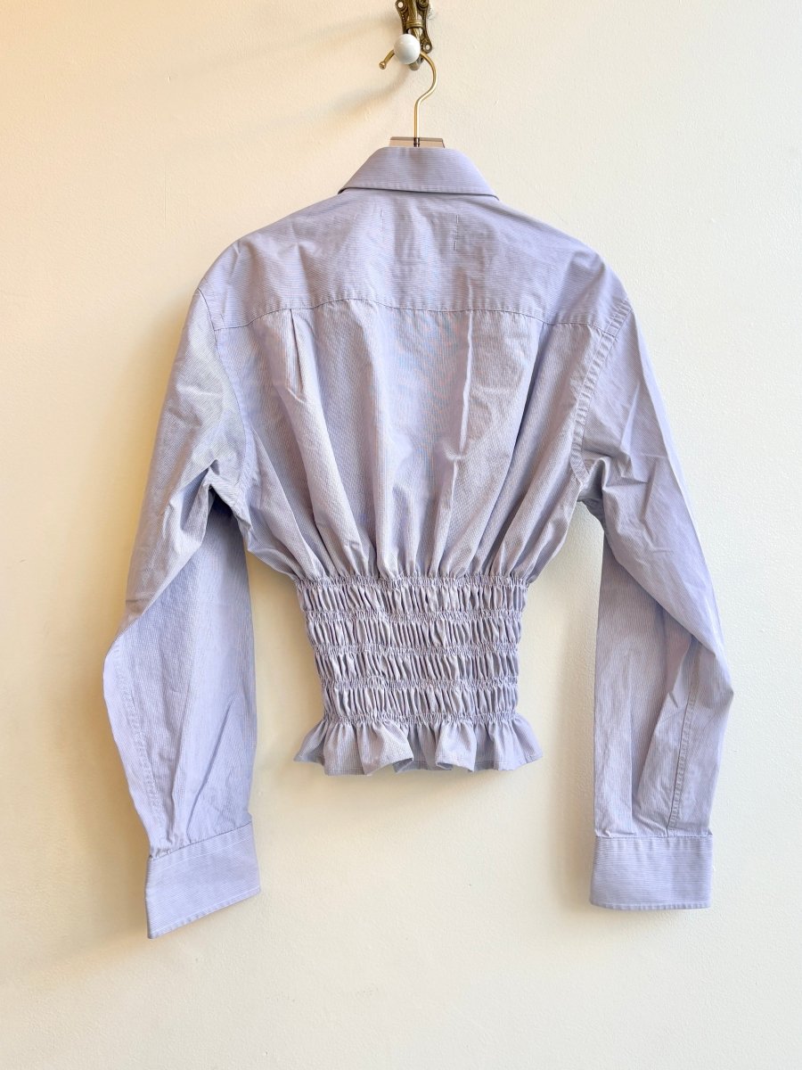 The George Top | Micro Grid in Soft Lavender w/ Smocked Waist (Reworked) - Made X Hudson