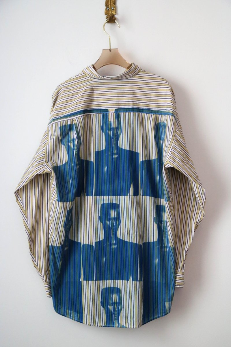 Grace Jones Blue Cyanotype over Purple and Yellow Striped Shirt (Reworked) - Made X Hudson