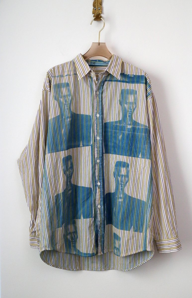 Grace Jones Blue Cyanotype over Purple and Yellow Striped Shirt (Reworked) - Made X Hudson