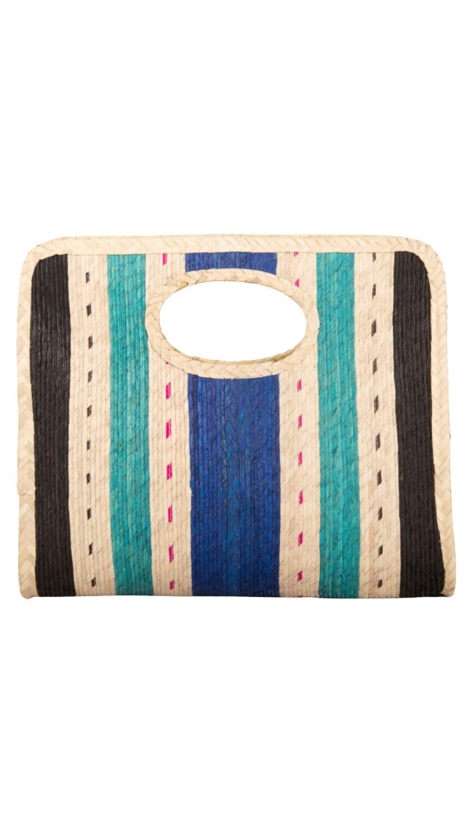 Square Straw Beach Tote (Blue/Turquoise) - Made X Hudson