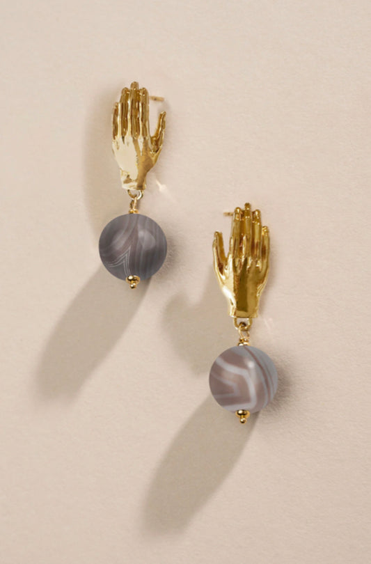 Hand Drop “Goddess” Precious Stone Gold & Silver Plated Earring