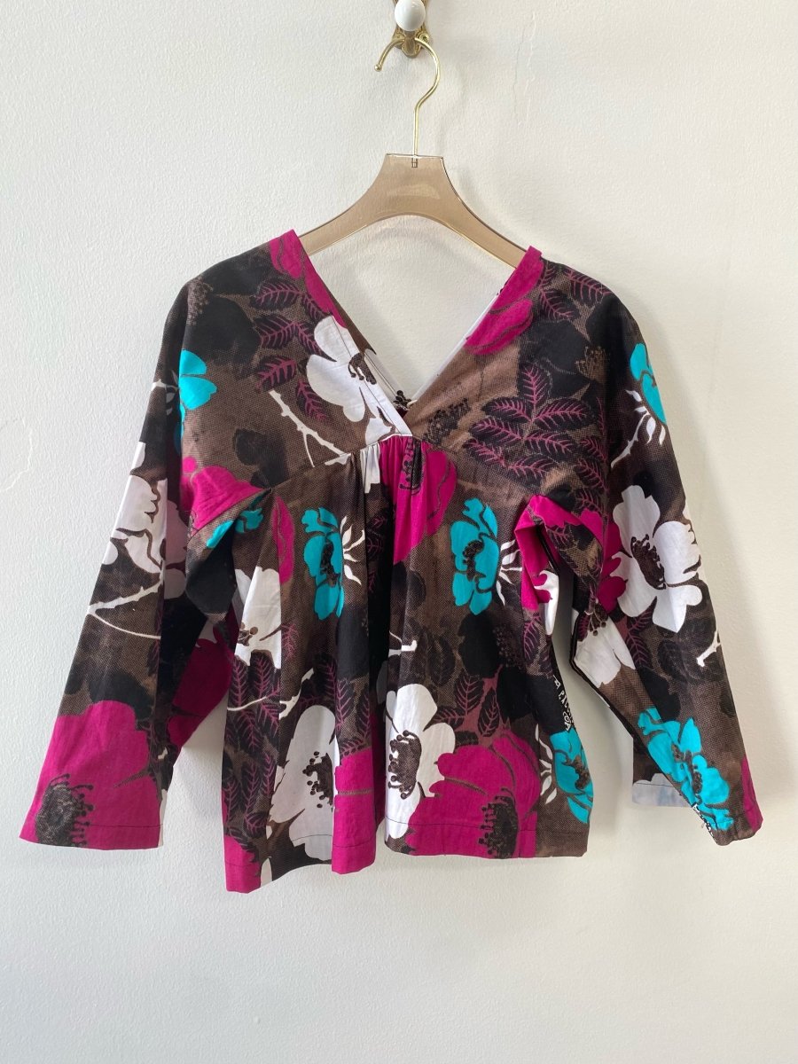 Zero Waste Brown, Pink & Blue Ankara Print Cotton Eura Top - Made X Hudson