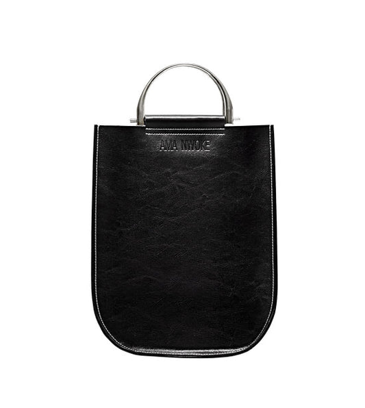 Soft Leather Tote in Black -  Silver Handle