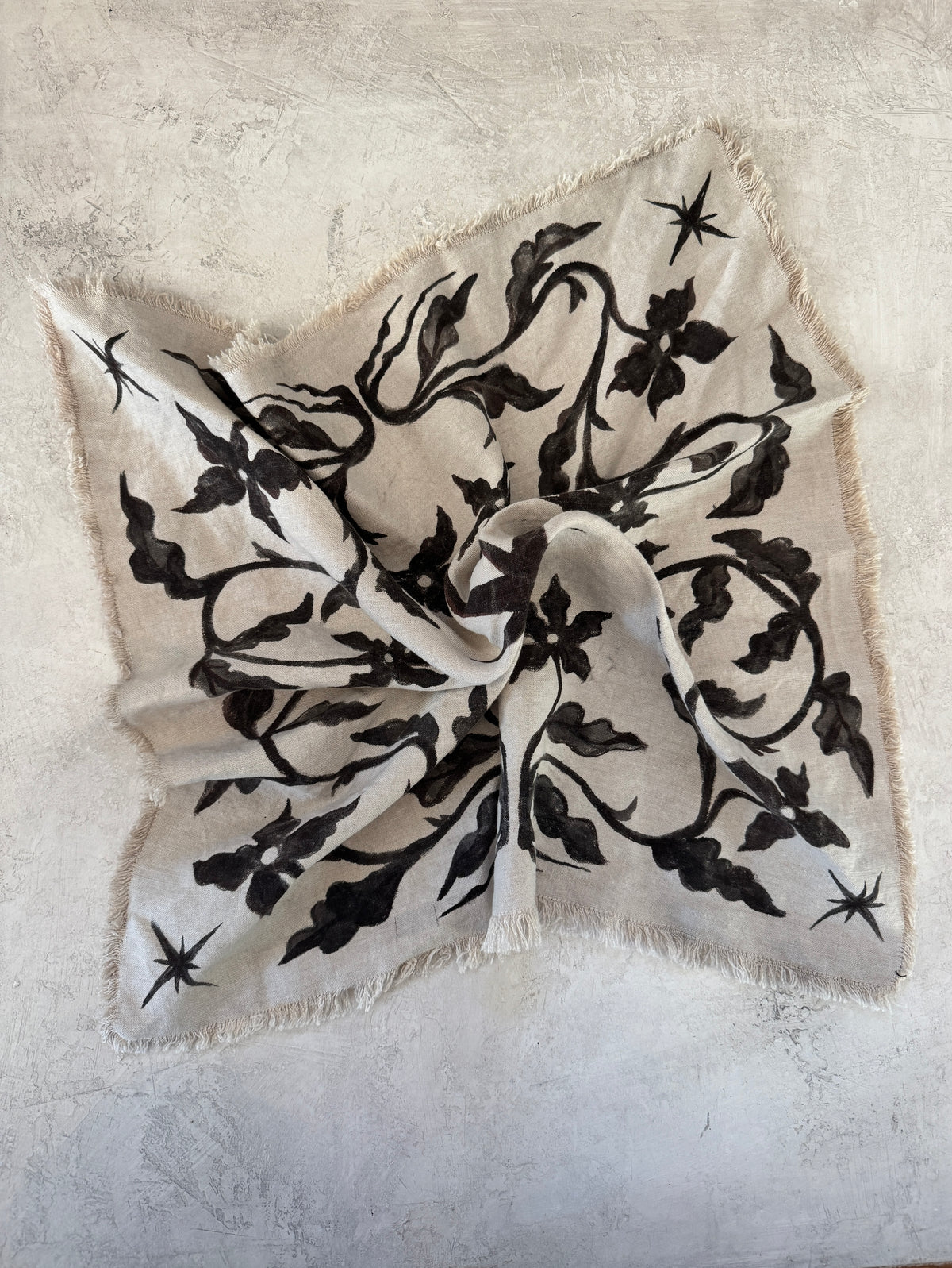 Umber Floral And Star Natural Linen Bandana Scarf - Made X Hudson
