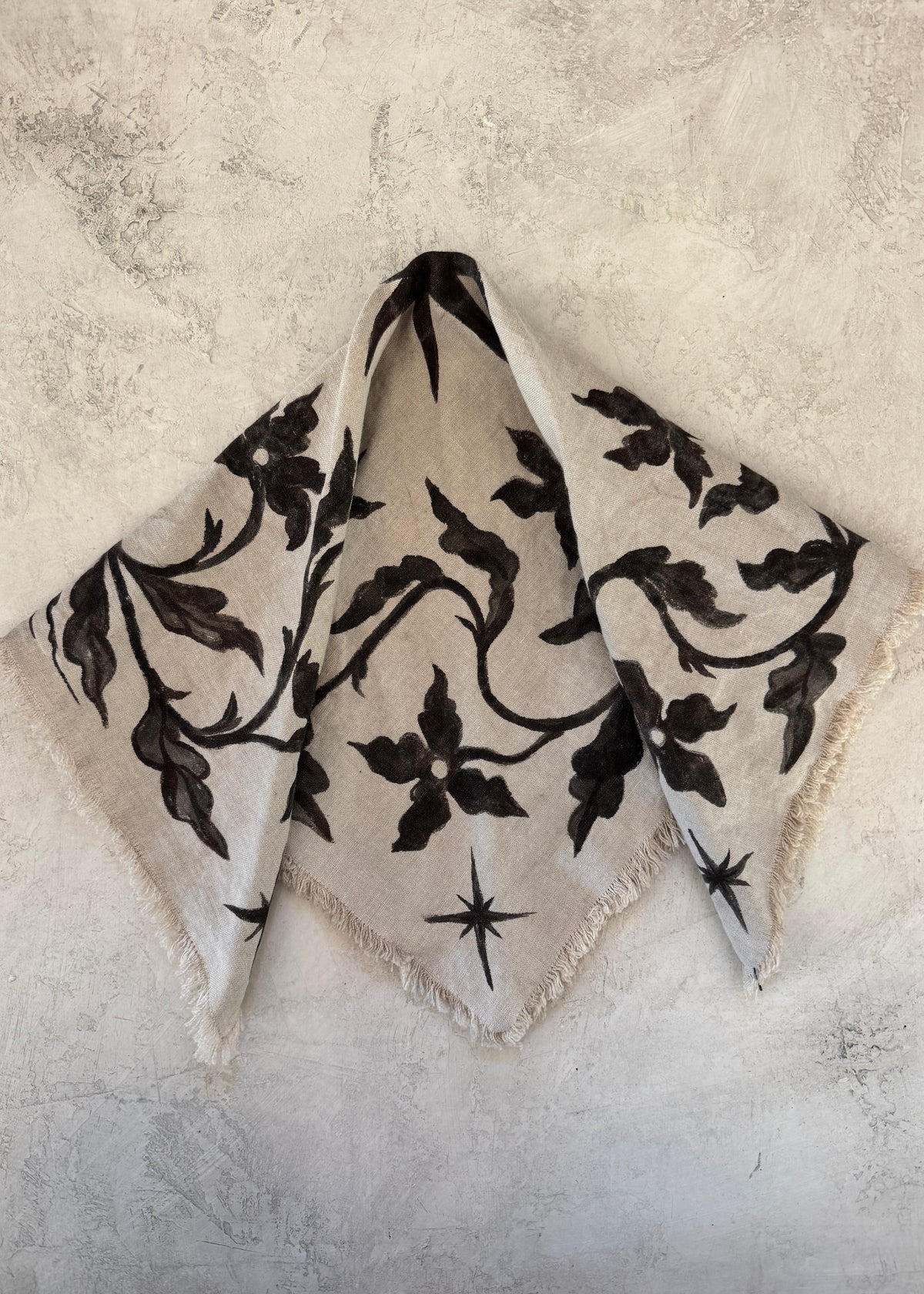 Umber Floral And Star Natural Linen Bandana Scarf - Made X Hudson