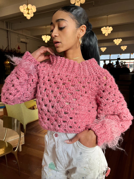 Wool Hand Crochet Cropped Sweater